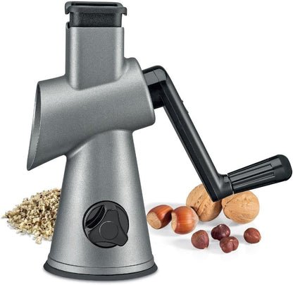 cheese grater hand crank manual, cheese shredder, High Grade steel housing-Vegetable Slicer salad shooter & vegetable shredder Rotary Grater Slicer for, Nuts, with 3 Interchangeable Blades