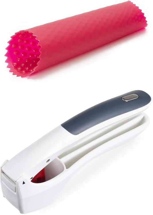 Garlic Peeler & Easy Clean Garlic Press - Silicone Garlic Peeler Tube and Garlic Crusher for your Kitchen Accessories - 2 Piece