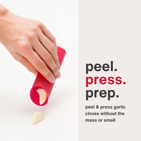 Garlic Peeler & Easy Clean Garlic Press - Silicone Garlic Peeler Tube and Garlic Crusher for your Kitchen Accessories - 2 Piece