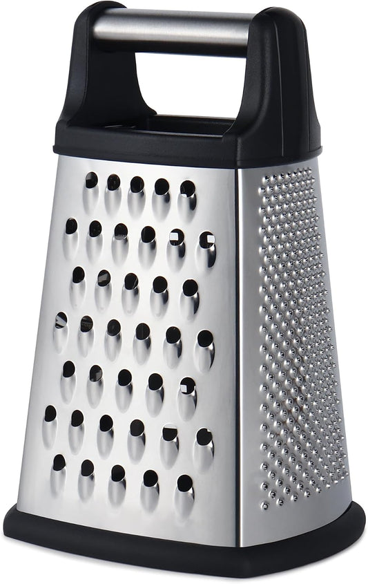 Professional Cheese Grater, 4-Sided Stainless Steel Box Grater, Food Shredder for Cheese, Parmesan, Vegetable, Black