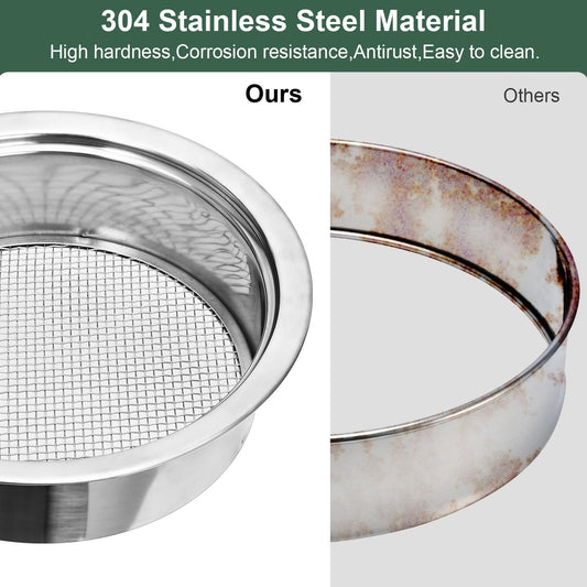 Soil Sieve Set Garden Soil Sifter Stainless Steel Mesh Sifter,Compost Sifter with 1,3,6,9,12mm Sieve Mesh and Bonsai Soil Scoop