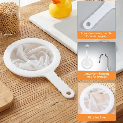 2 Pcs 9" Ultra-Fine Nylon Mesh Strainer, 100/200 Mesh, Fine Mesh Sieve Small Juice Strainer with Handle Yogurt Sieve Kitchen Plastic Colander Brine Shrimp Net for Nut Milk, Tea, Coffee, Honey, Wine