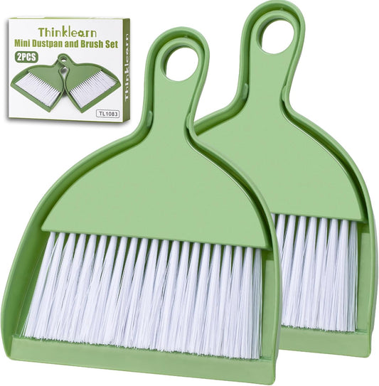2PCS Small Dust Pan and Brush Set | Portable Mini Broom Dustpan Combo Set, Green Cleaning Supplies