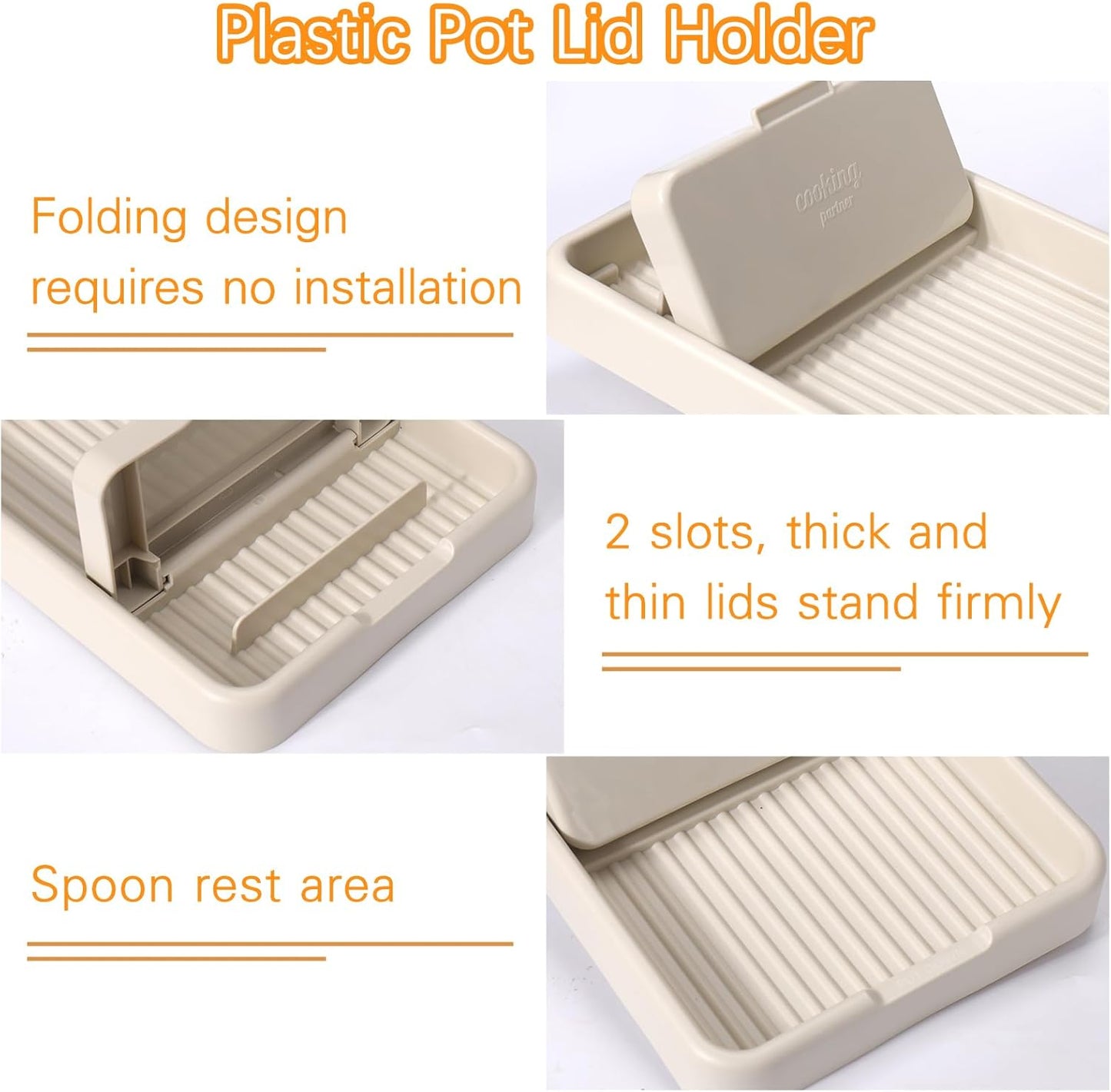 Plastic Spoon Rest with Lid Holder for Stove Top, Heat Resistant Utensil Rest for Spatula & Ladle, Drip Tray for Countertop, Kitchen Cooking Accessories (1 Pack)