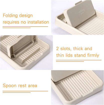 Plastic Spoon Rest with Lid Holder for Stove Top, Heat Resistant Utensil Rest for Spatula & Ladle, Drip Tray for Countertop, Kitchen Cooking Accessories (1 Pack)