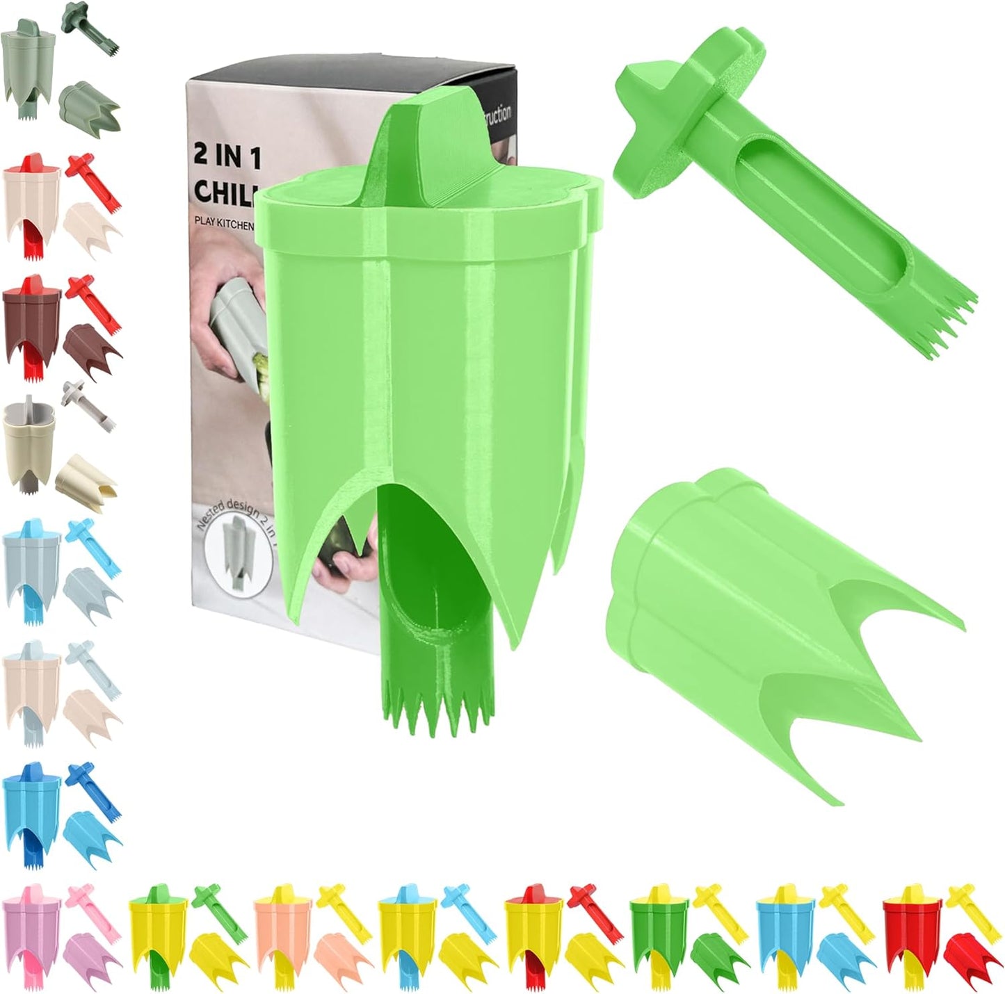 Pepper Corer, 2 in 1 Red Bell Pepper Seed Corer Remover Tool, Fruit & Vegetable Corers Quick Cave Tools for Jalapeno Cutter Deseeder, Green