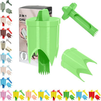 Pepper Corer, 2 in 1 Red Bell Pepper Seed Corer Remover Tool, Fruit & Vegetable Corers Quick Cave Tools for Jalapeno Cutter Deseeder, Green