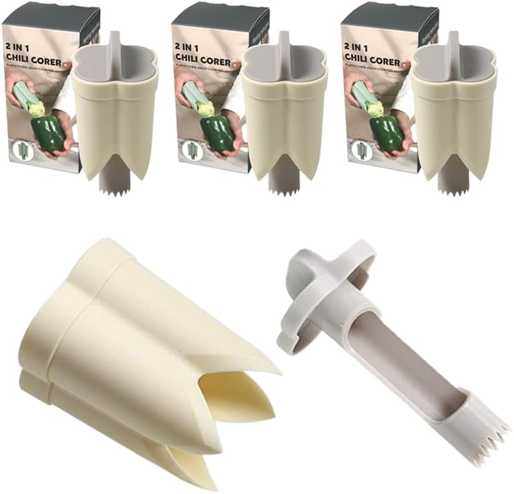 Pepper Corer, 2 in 1 Red Bell Pepper Seed Corer Remover Tool, Fruit & Vegetable Corers Quick Cave Tools for Jalapeno Cutter Deseeder, Green