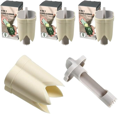 Pepper Corer, 2 in 1 Red Bell Pepper Seed Corer Remover Tool, Fruit & Vegetable Corers Quick Cave Tools for Jalapeno Cutter Deseeder, Green
