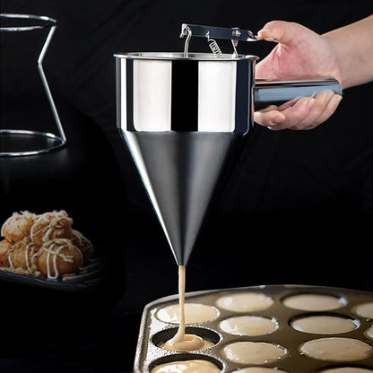 Pancake Batter Dispenser with Cover, 40oz Funnel Cake Dispenser, Stainless Steel 4 Caliber Batter Dispenser with Squeeze Handle, Durable, Leak-Free and Easy to Clean, Great for Cupcakes, Waffle