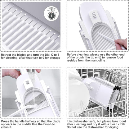 Safe Mandoline Slicer for Kitchen, Vegetable & Food Cutter (Only Slice) | Thickness Adjustable 0.1-8 mm, Potato Slicer for Chips, Easy to Clean, Storage, Kitchen Faster Slice, Dishwasher-safe (White)