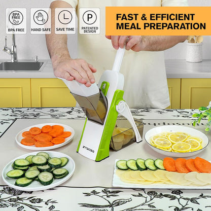 Safe Mandoline Slicer for Kitchen, Vegetable & Food Cutter (Only Slice) | Thickness Adjustable 0.1-8 mm, Potato Slicer for Chips, Easy to Clean, Storage, Kitchen Faster Slice, Dishwasher-safe (White)