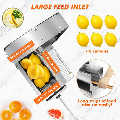 Electric Vegetable Slicer Commercial Fruit Veggie Cutter 0-0.4" | Stainless Steel, Thickness Adjustable, 300lb/h, Electric & Manual Dual Mode, Large Feed Inlet, for Onion Potato Lime Cabbage