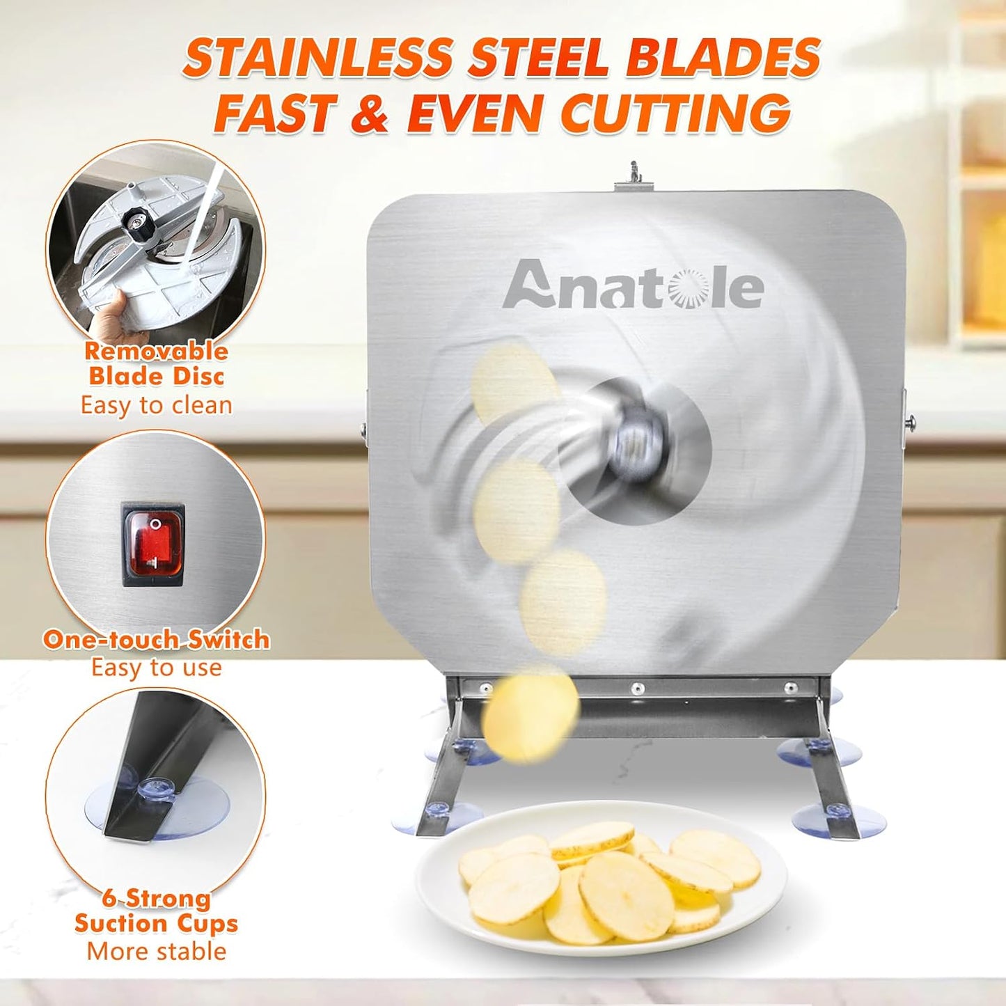 Electric Vegetable Slicer Commercial Fruit Veggie Cutter 0-0.4" | Stainless Steel, Thickness Adjustable, 300lb/h, Electric & Manual Dual Mode, Large Feed Inlet, for Onion Potato Lime Cabbage