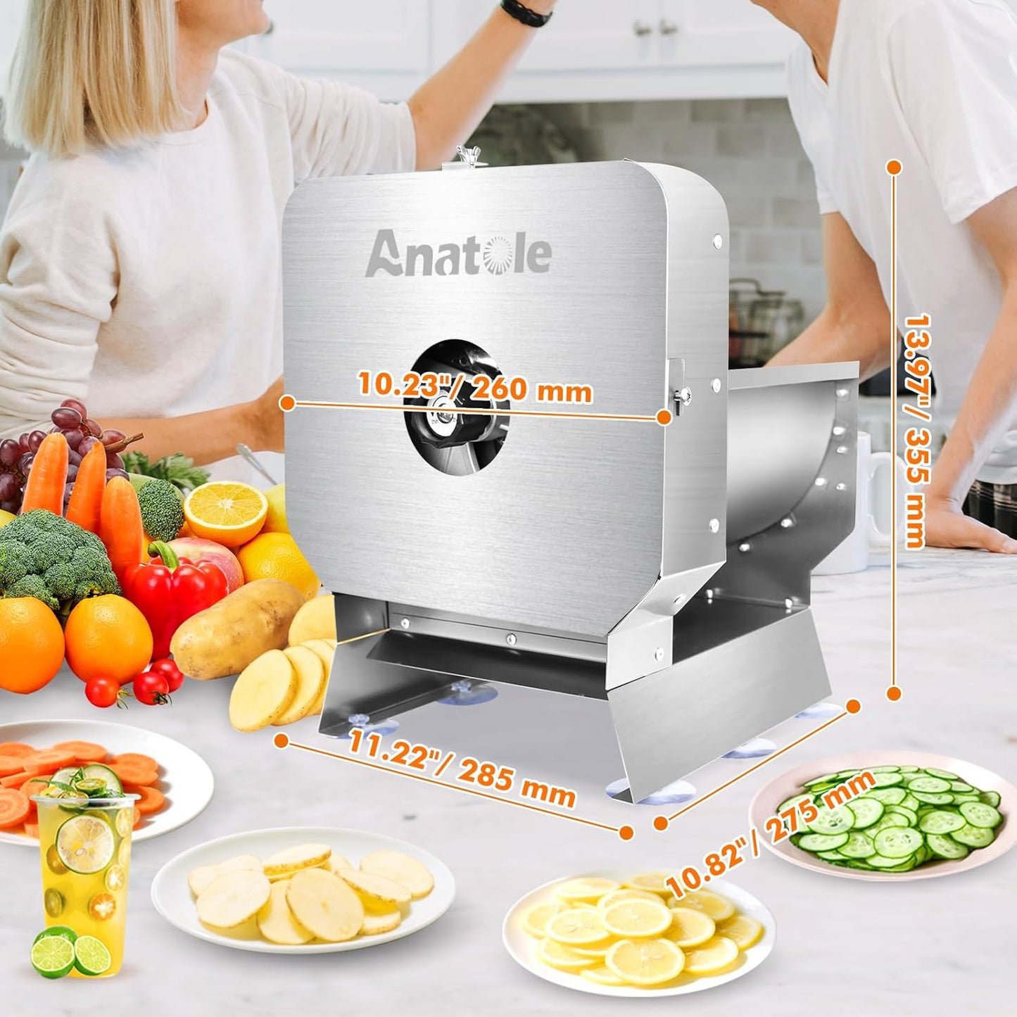 Electric Vegetable Slicer Commercial Fruit Veggie Cutter 0-0.4" | Stainless Steel, Thickness Adjustable, 300lb/h, Electric & Manual Dual Mode, Large Feed Inlet, for Onion Potato Lime Cabbage