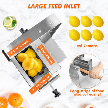 Electric Vegetable Slicer Commercial Fruit Veggie Cutter 0-0.4" | Stainless Steel, Thickness Adjustable, 300lb/h, Electric & Manual Dual Mode, Large Feed Inlet, for Onion Potato Lime Cabbage