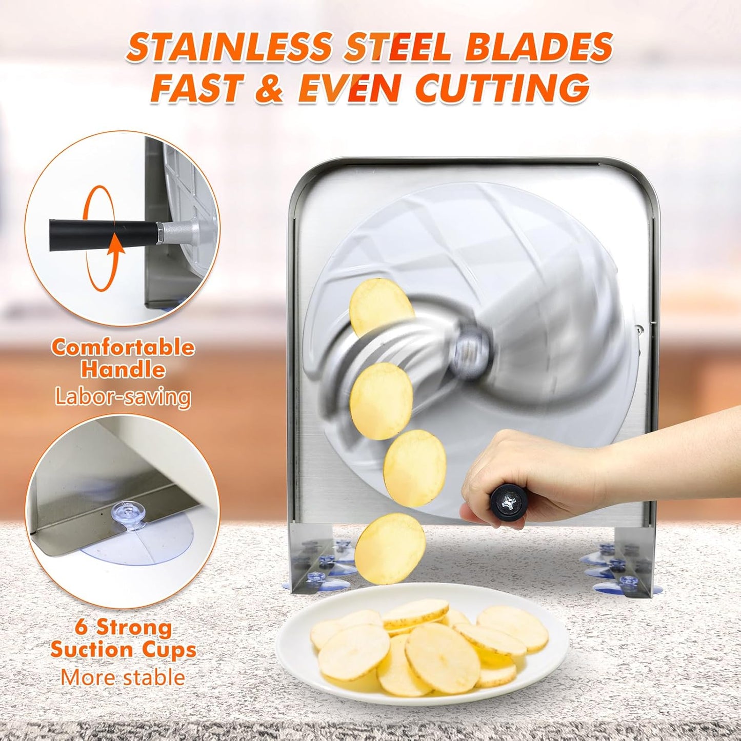 Electric Vegetable Slicer Commercial Fruit Veggie Cutter 0-0.4" | Stainless Steel, Thickness Adjustable, 300lb/h, Electric & Manual Dual Mode, Large Feed Inlet, for Onion Potato Lime Cabbage