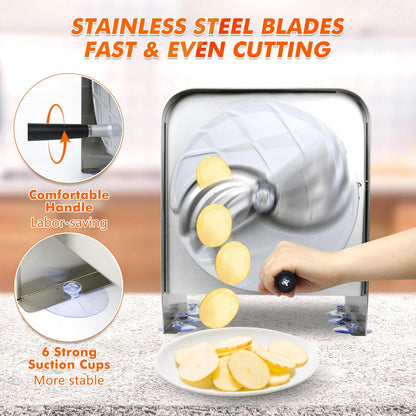 Electric Vegetable Slicer Commercial Fruit Veggie Cutter 0-0.4" | Stainless Steel, Thickness Adjustable, 300lb/h, Electric & Manual Dual Mode, Large Feed Inlet, for Onion Potato Lime Cabbage