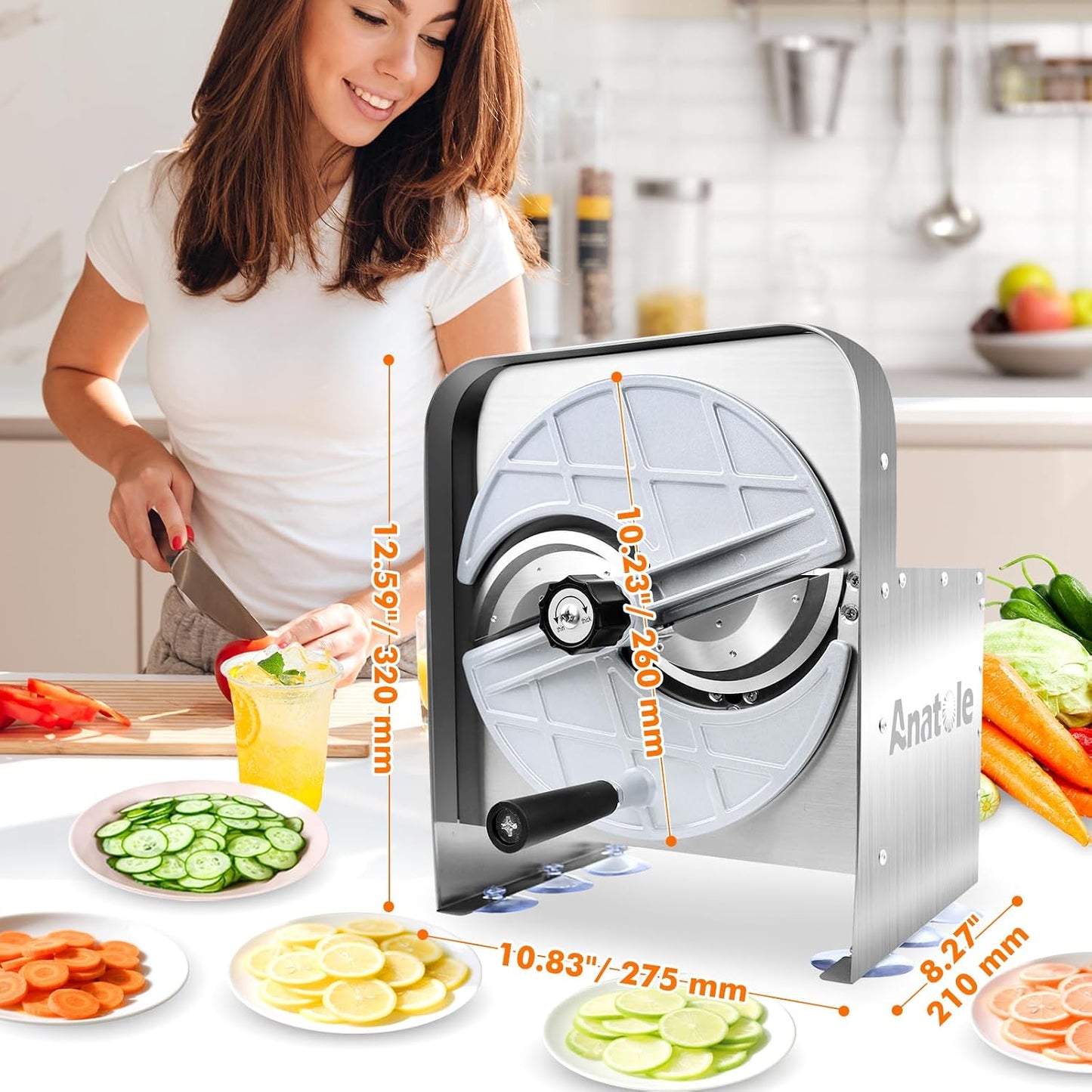 Electric Vegetable Slicer Commercial Fruit Veggie Cutter 0-0.4" | Stainless Steel, Thickness Adjustable, 300lb/h, Electric & Manual Dual Mode, Large Feed Inlet, for Onion Potato Lime Cabbage