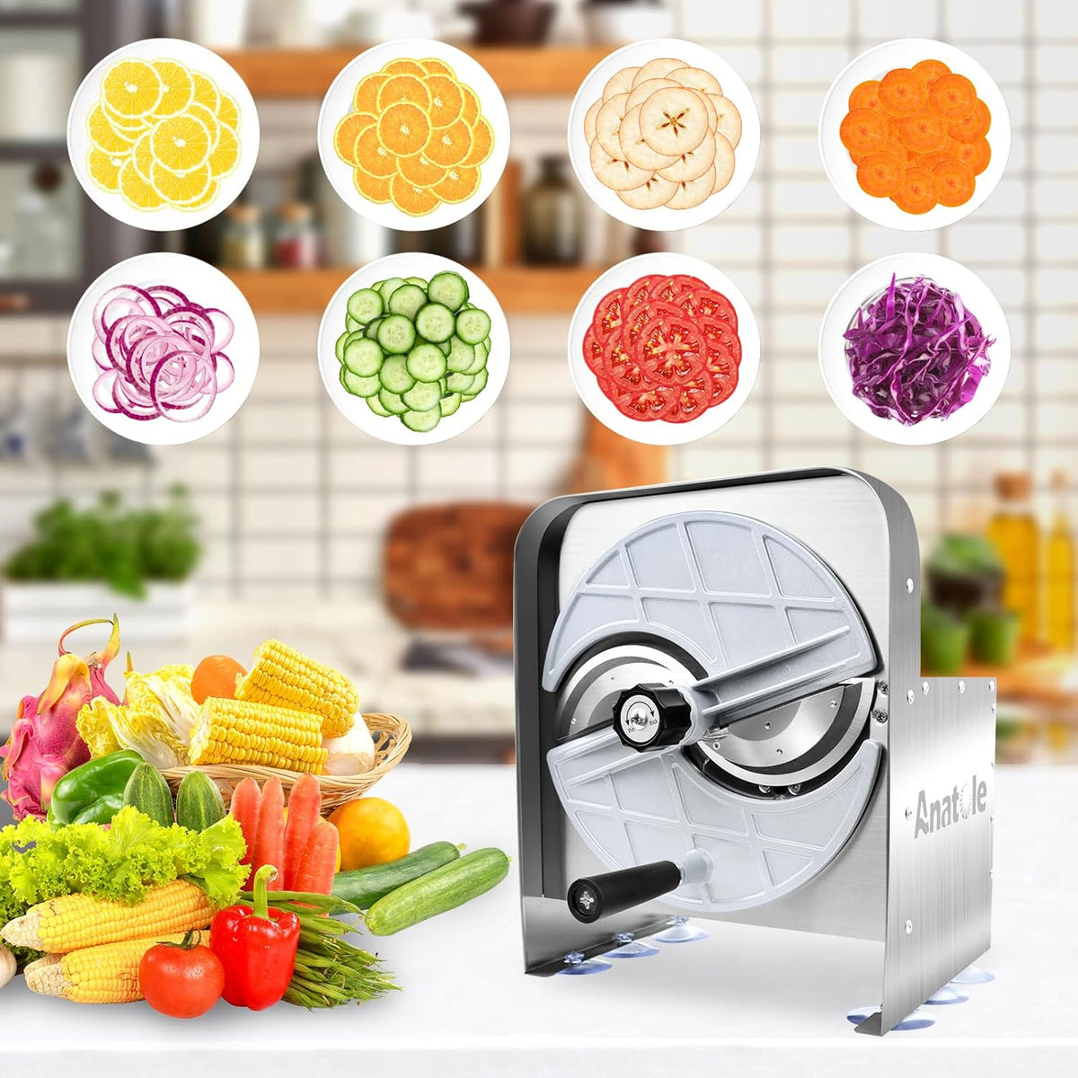 Electric Vegetable Slicer Commercial Fruit Veggie Cutter 0-0.4" | Stainless Steel, Thickness Adjustable, 300lb/h, Electric & Manual Dual Mode, Large Feed Inlet, for Onion Potato Lime Cabbage