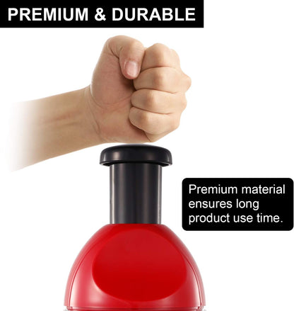 Food Chopper, Easy to Clean Manual Hand Vegetable Chopper, Dishwasher Safe Slap Onion Cutter for Veggies Onions Garlic Nuts Salads Red