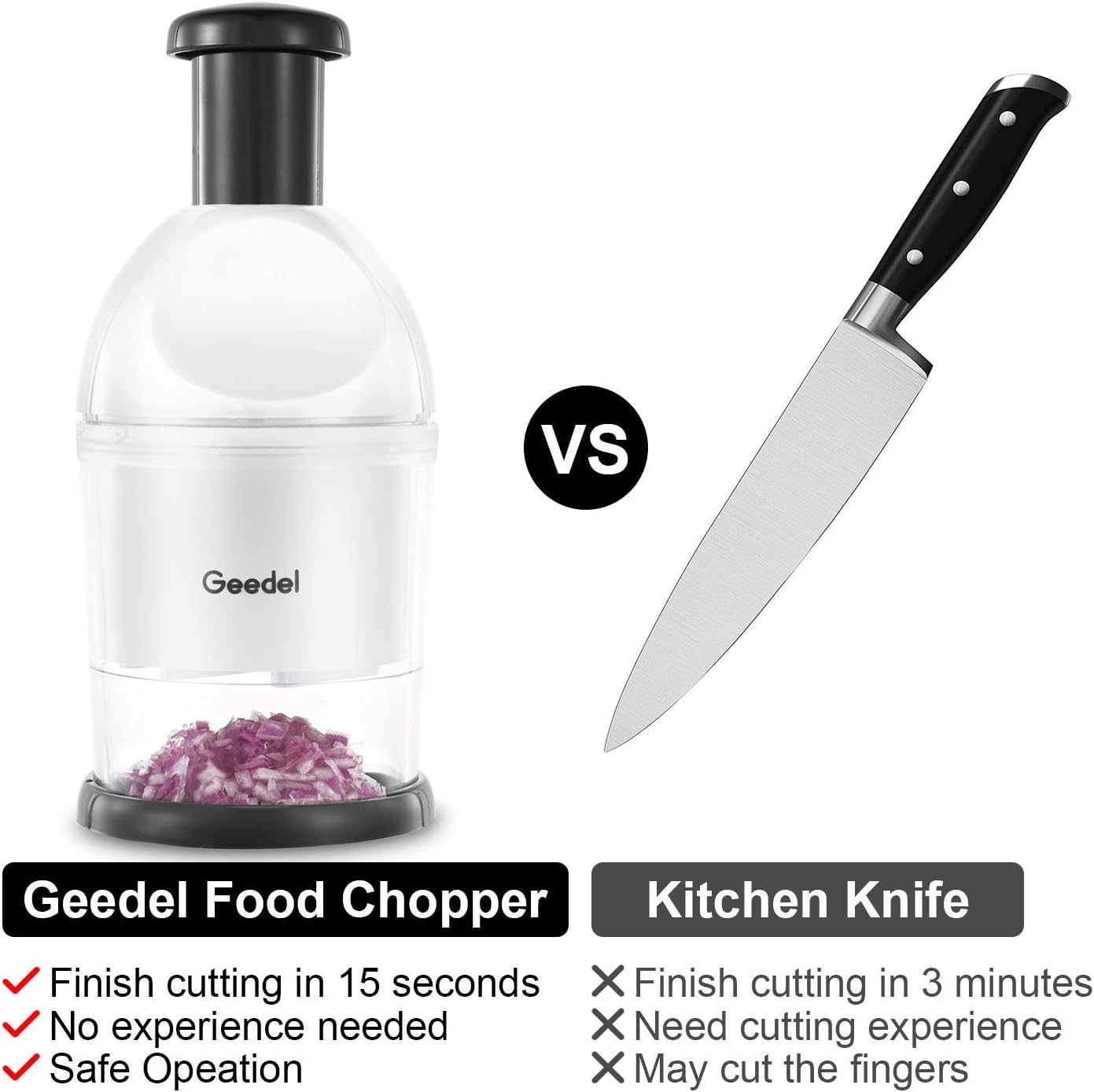 Food Chopper, Easy to Clean Manual Hand Vegetable Chopper, Dishwasher Safe Slap Onion Cutter for Veggies Onions Garlic Nuts Salads Red