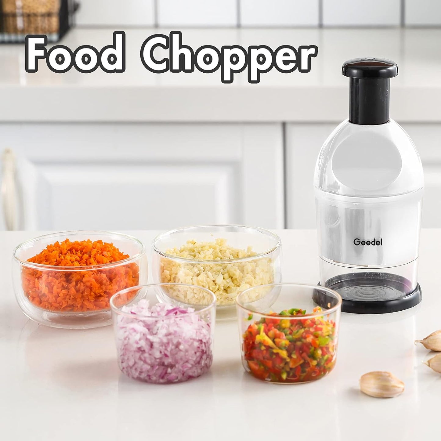 Food Chopper, Easy to Clean Manual Hand Vegetable Chopper, Dishwasher Safe Slap Onion Cutter for Veggies Onions Garlic Nuts Salads Red
