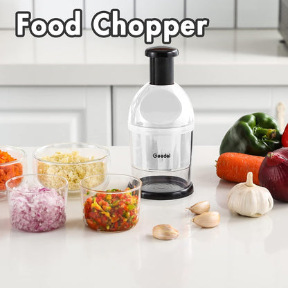 Food Chopper, Easy to Clean Manual Hand Vegetable Chopper, Dishwasher Safe Slap Onion Cutter for Veggies Onions Garlic Nuts Salads Red