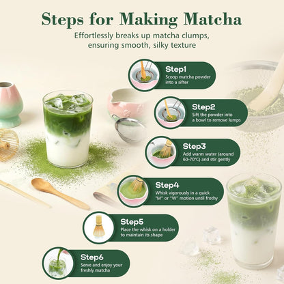 Mint Pink 8Pcs Matcha Whisk & Bowl Starter Kit Microwave Safe Chawan