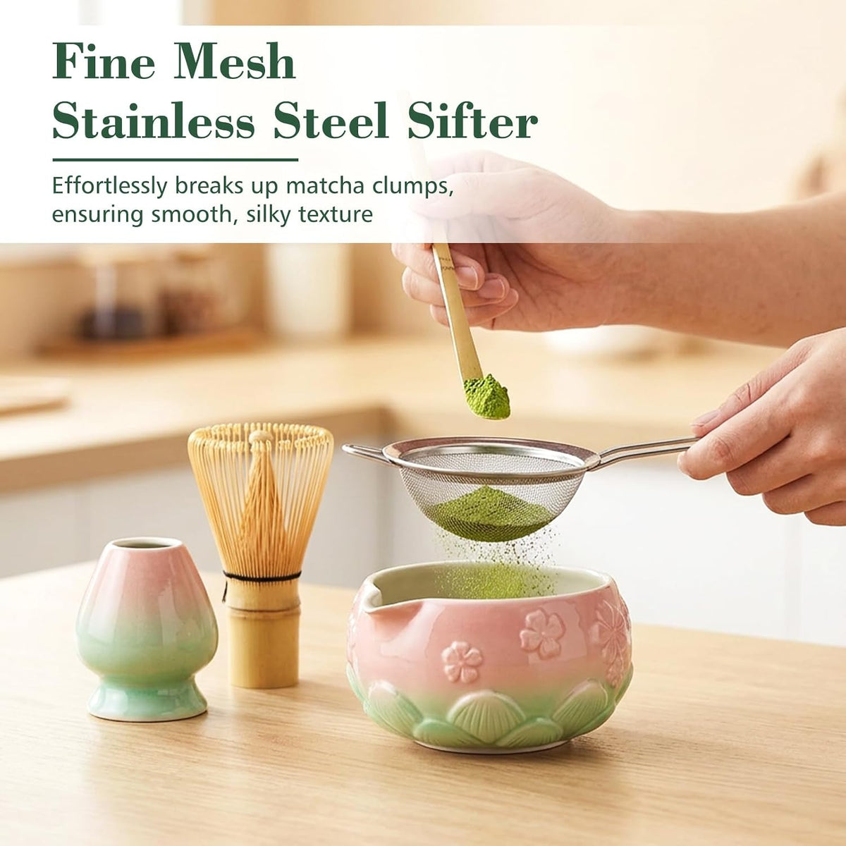 Mint Pink 8Pcs Matcha Whisk & Bowl Starter Kit Microwave Safe Chawan