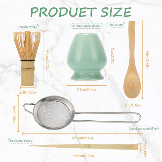 Matcha Whisk Set,Bamboo Matcha Whisk (Chasen),Traditional Scoop(Chashaku),Stainless Steel Sifter,Tea Spoon,Ceramic Holder,Japanese Tea Tools For Ceremony