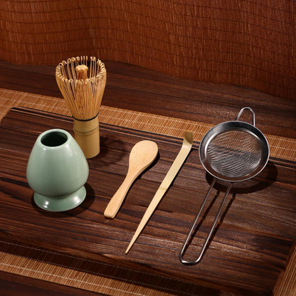 Matcha Whisk Set,Bamboo Matcha Whisk (Chasen),Traditional Scoop(Chashaku),Stainless Steel Sifter,Tea Spoon,Ceramic Holder,Japanese Tea Tools For Ceremony