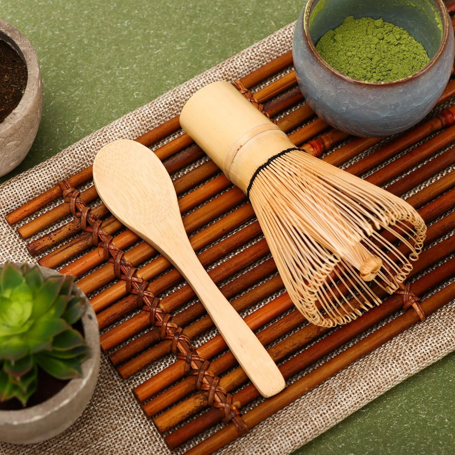 Matcha Whisk Set,Bamboo Matcha Whisk (Chasen),Traditional Scoop(Chashaku),Stainless Steel Sifter,Tea Spoon,Ceramic Holder,Japanese Tea Tools For Ceremony