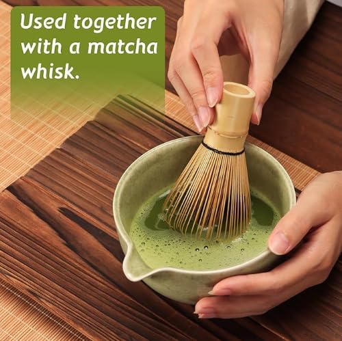 Matcha Whisk Set,Bamboo Matcha Whisk (Chasen),Traditional Scoop(Chashaku),Stainless Steel Sifter,Tea Spoon,Ceramic Holder,Japanese Tea Tools For Ceremony