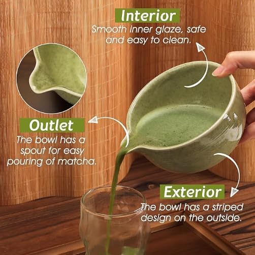Matcha Whisk Set,Bamboo Matcha Whisk (Chasen),Traditional Scoop(Chashaku),Stainless Steel Sifter,Tea Spoon,Ceramic Holder,Japanese Tea Tools For Ceremony