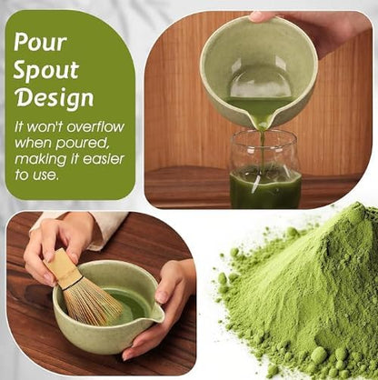 Matcha Whisk Set,Bamboo Matcha Whisk (Chasen),Traditional Scoop(Chashaku),Stainless Steel Sifter,Tea Spoon,Ceramic Holder,Japanese Tea Tools For Ceremony