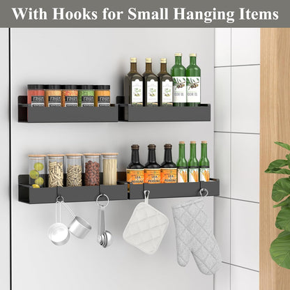 4 Pack Magnetic Spice Rack Organizer for Refrigerator and Oven, Black Fridge Organizers and Storage for Kitchen | Kitchen Magnetic Shelf for Fridge, Spice Organizer and Storage, Baby Bottle Holder for Fridge, Magnetic Tea Bag Organizer