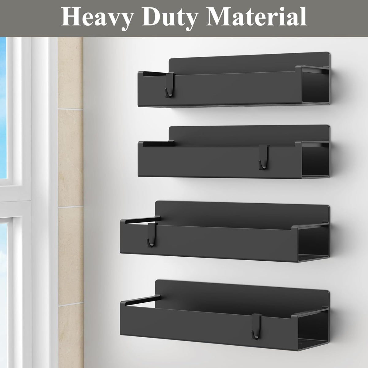 4 Pack Magnetic Spice Rack Organizer for Refrigerator and Oven, Black Fridge Organizers and Storage for Kitchen | Kitchen Magnetic Shelf for Fridge, Spice Organizer and Storage, Baby Bottle Holder for Fridge, Magnetic Tea Bag Organizer