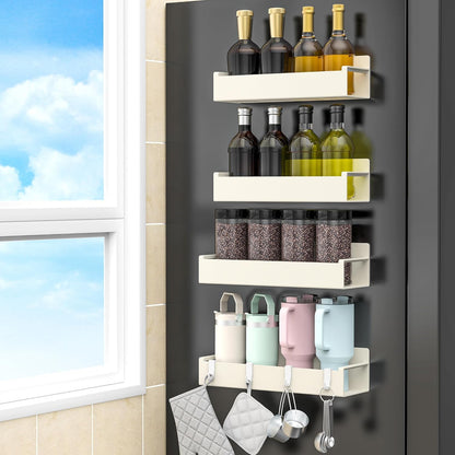 4 Pack Magnetic Spice Rack Organizer for Refrigerator and Oven, Black Fridge Organizers and Storage for Kitchen | Kitchen Magnetic Shelf for Fridge, Spice Organizer and Storage, Baby Bottle Holder for Fridge, Magnetic Tea Bag Organizer