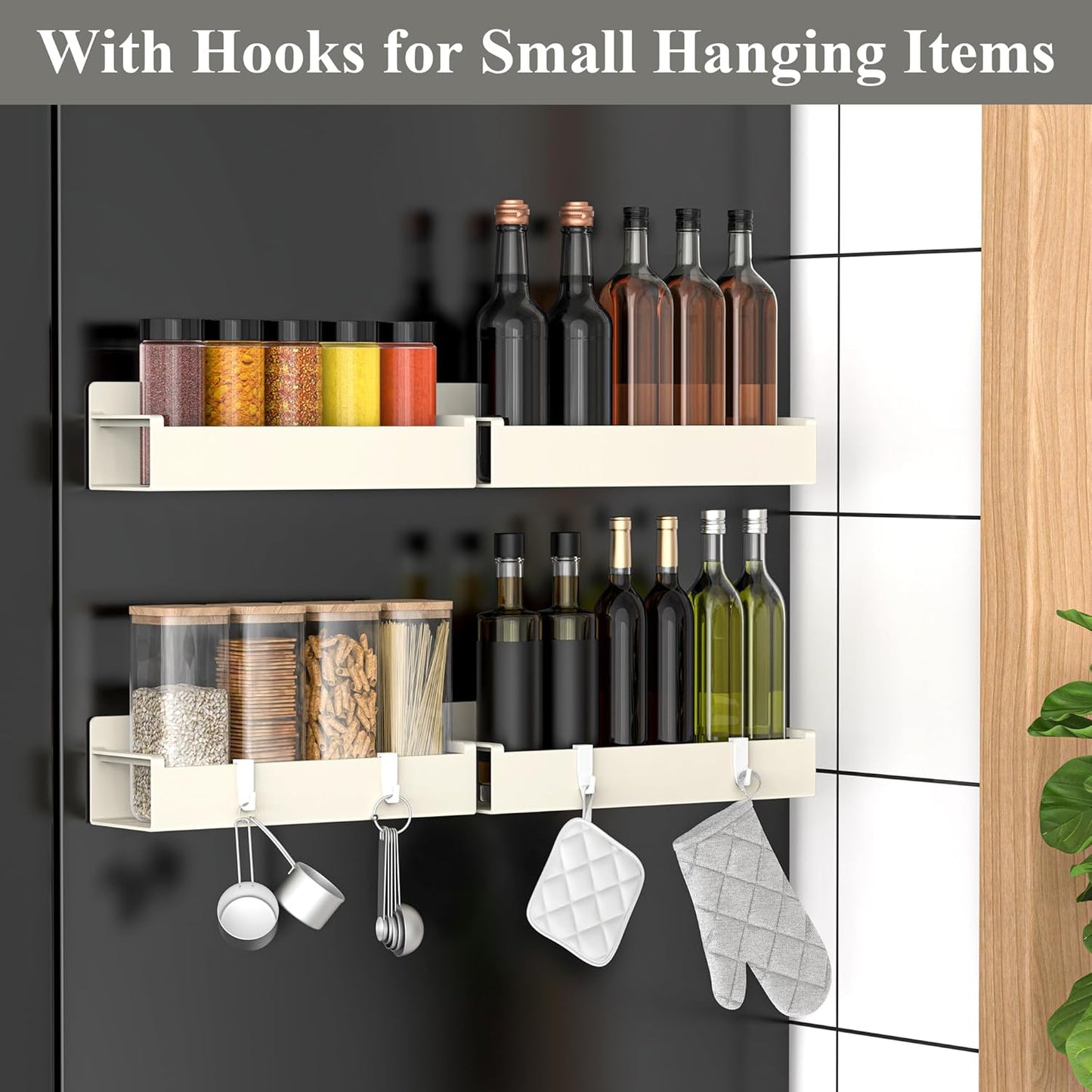 4 Pack Magnetic Spice Rack Organizer for Refrigerator and Oven, Black Fridge Organizers and Storage for Kitchen | Kitchen Magnetic Shelf for Fridge, Spice Organizer and Storage, Baby Bottle Holder for Fridge, Magnetic Tea Bag Organizer