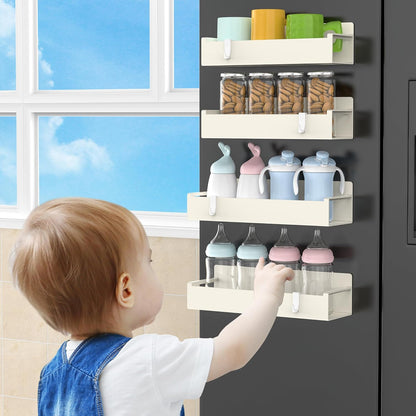4 Pack Magnetic Spice Rack Organizer for Refrigerator and Oven, Black Fridge Organizers and Storage for Kitchen | Kitchen Magnetic Shelf for Fridge, Spice Organizer and Storage, Baby Bottle Holder for Fridge, Magnetic Tea Bag Organizer