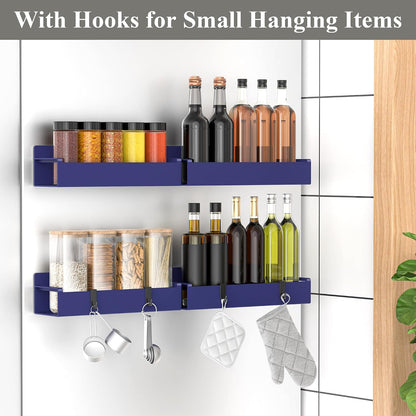 4 Pack Magnetic Spice Rack Organizer for Refrigerator and Oven, Black Fridge Organizers and Storage for Kitchen | Kitchen Magnetic Shelf for Fridge, Spice Organizer and Storage, Baby Bottle Holder for Fridge, Magnetic Tea Bag Organizer