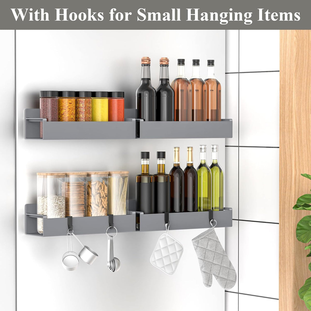 4 Pack Magnetic Spice Rack Organizer for Refrigerator and Oven, Black Fridge Organizers and Storage for Kitchen | Kitchen Magnetic Shelf for Fridge, Spice Organizer and Storage, Baby Bottle Holder for Fridge, Magnetic Tea Bag Organizer