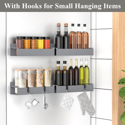 4 Pack Magnetic Spice Rack Organizer for Refrigerator and Oven, Black Fridge Organizers and Storage for Kitchen | Kitchen Magnetic Shelf for Fridge, Spice Organizer and Storage, Baby Bottle Holder for Fridge, Magnetic Tea Bag Organizer