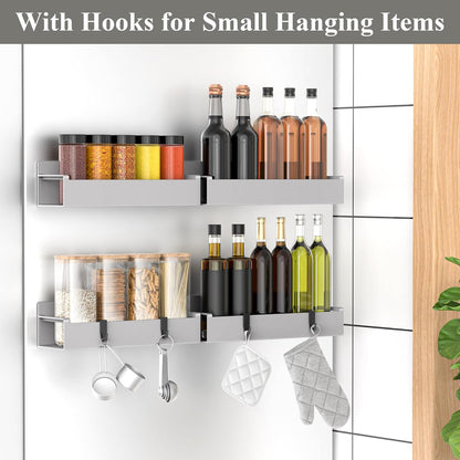 4 Pack Magnetic Spice Rack Organizer for Refrigerator and Oven, Black Fridge Organizers and Storage for Kitchen | Kitchen Magnetic Shelf for Fridge, Spice Organizer and Storage, Baby Bottle Holder for Fridge, Magnetic Tea Bag Organizer