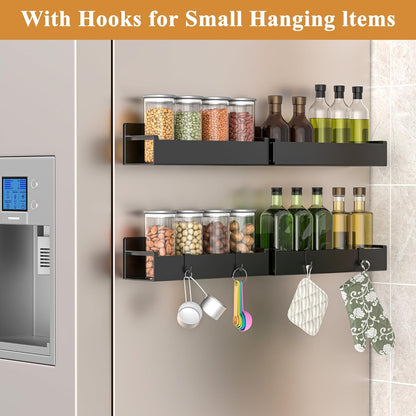 4 Pack Magnetic Spice Rack Organizer for Refrigerator and Oven, Black Fridge Organizers and Storage for Kitchen | Kitchen Magnetic Shelf for Fridge, Spice Organizer and Storage, Baby Bottle Holder for Fridge, Magnetic Tea Bag Organizer