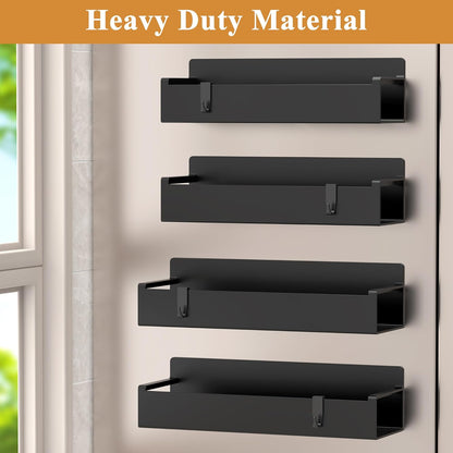 4 Pack Magnetic Spice Rack Organizer for Refrigerator and Oven, Black Fridge Organizers and Storage for Kitchen | Kitchen Magnetic Shelf for Fridge, Spice Organizer and Storage, Baby Bottle Holder for Fridge, Magnetic Tea Bag Organizer