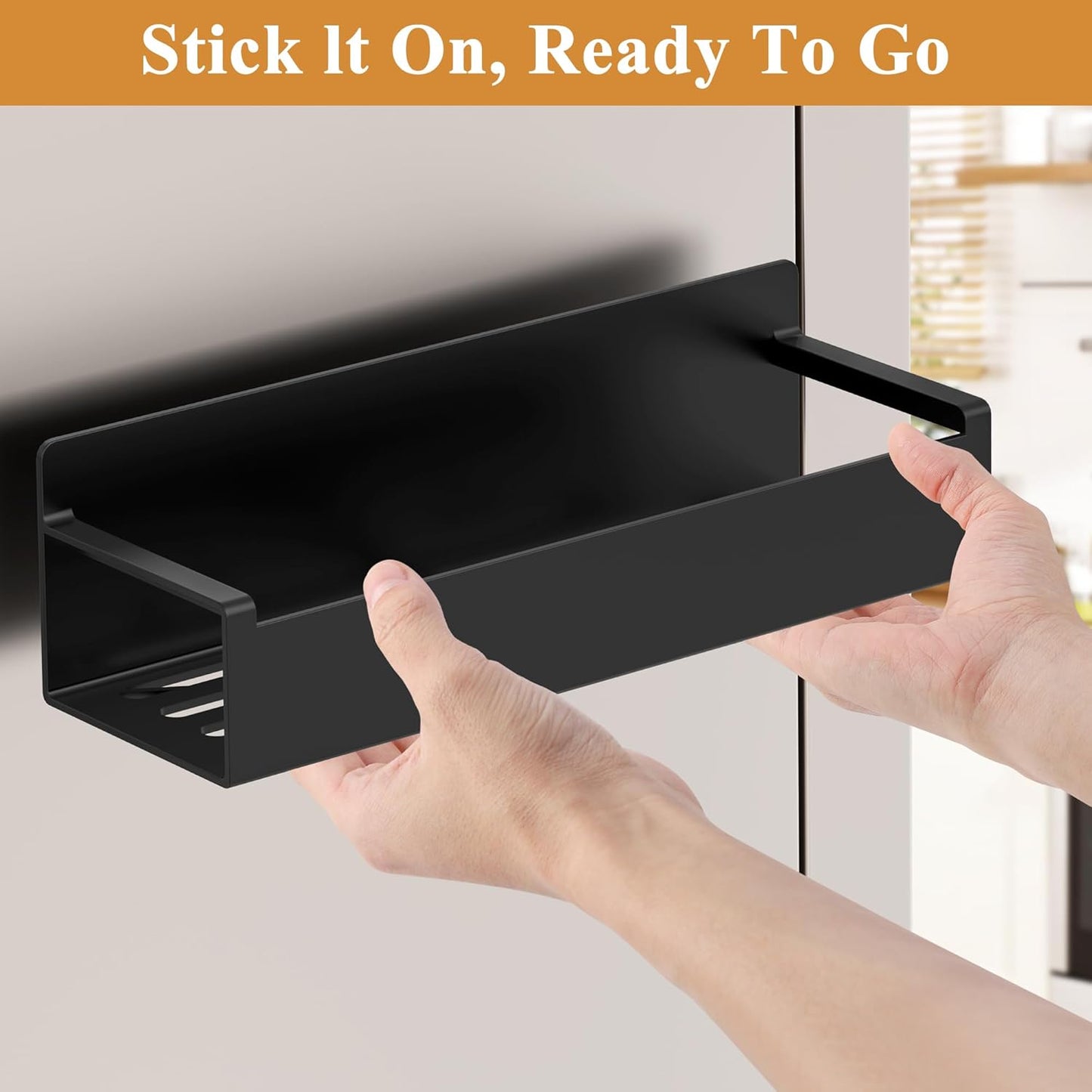 4 Pack Magnetic Spice Rack Organizer for Refrigerator and Oven, Black Fridge Organizers and Storage for Kitchen | Kitchen Magnetic Shelf for Fridge, Spice Organizer and Storage, Baby Bottle Holder for Fridge, Magnetic Tea Bag Organizer
