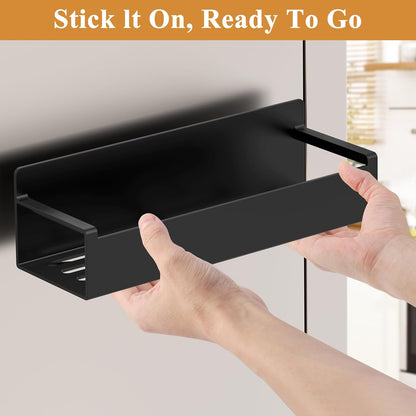 4 Pack Magnetic Spice Rack Organizer for Refrigerator and Oven, Black Fridge Organizers and Storage for Kitchen | Kitchen Magnetic Shelf for Fridge, Spice Organizer and Storage, Baby Bottle Holder for Fridge, Magnetic Tea Bag Organizer
