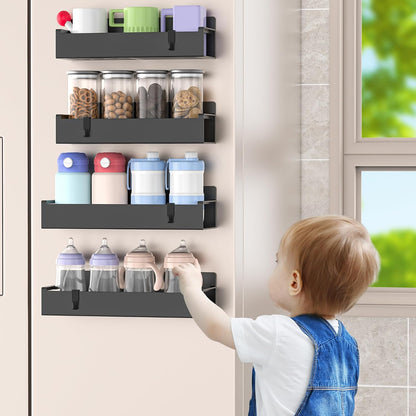 4 Pack Magnetic Spice Rack Organizer for Refrigerator and Oven, Black Fridge Organizers and Storage for Kitchen | Kitchen Magnetic Shelf for Fridge, Spice Organizer and Storage, Baby Bottle Holder for Fridge, Magnetic Tea Bag Organizer